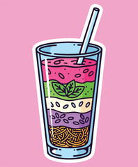  Colorful Layered falooda Dessert Drink with Noodles and Mint pop sticker.