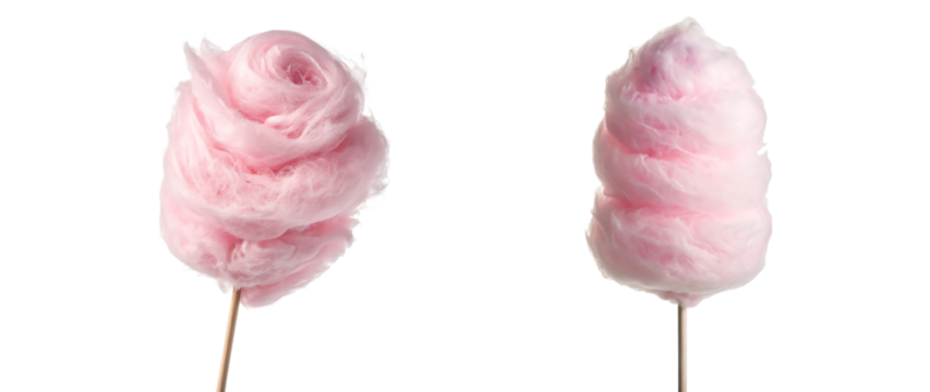 Two pink cotton candy treats isolated on transparent background