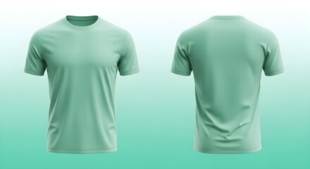 Front and back view of a mint green men's short-sleeved t-shirt mockup.