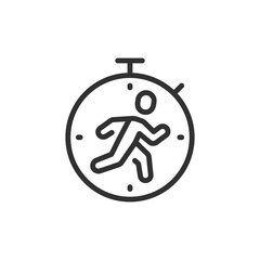 Running person inside stopwatch, linear icon. Urgency and time challenge. Line with editable stroke.