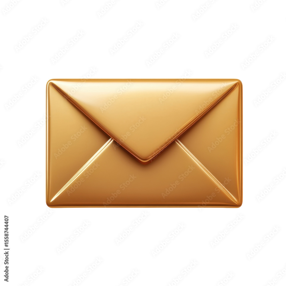 Poster gleaming golden envelope icon communication notification message mail on transparent background