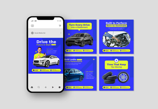 Modern Car Advertising Social Media Template with Blue and Green Accent