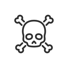 Skull and bones, linear icon. Poison, hazardous substance warning. Line with editable stroke.