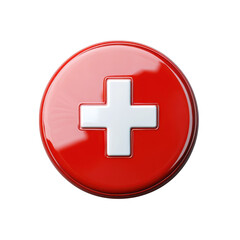 Glossy Red Medical Cross Button Icon Health Symbol First Aid Sign on transparent background