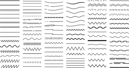 Illustration of various black line styles including dashed wavy and straight on a white background