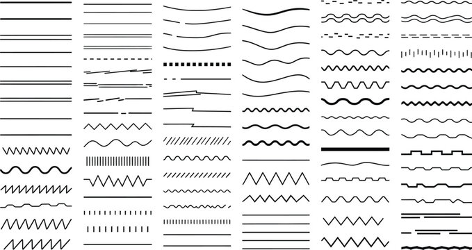 Illustration of various black line styles including dashed wavy and straight on a white background