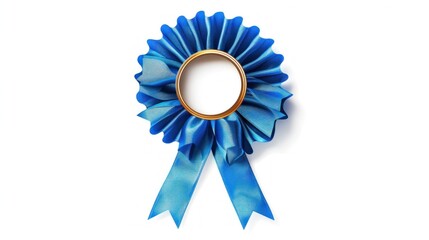 Elegant Blue Ribbon Award with Golden Circle on White Backdrop Illustrating Achievement
