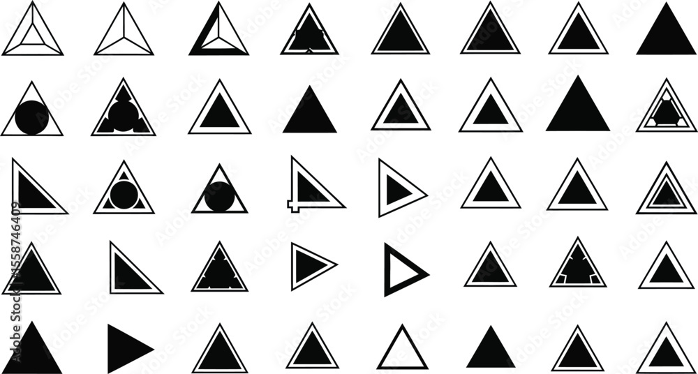 Aufkleber a grid of various black and white triangle designs and patterns on a white background surface view