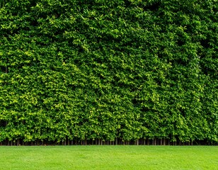 Lush green hedge with grassy ground