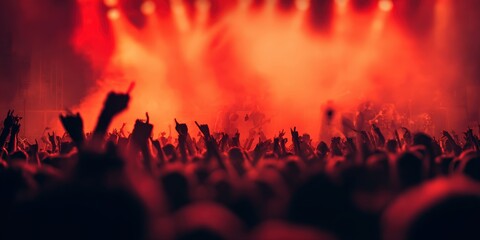 Live Death Metal Concert with Intense Crowd and Red Stage Lighting