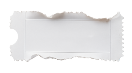  blank torn ticket with jagged edges isolated on white background