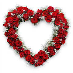 Naklejka premium Heart shaped flower wreath with red rose and white baby breath