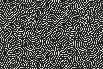 Abstract seamless pattern with turning lines. Seamless Organic Maze Pattern – Black and White Abstract Lines Background – Modern Minimal Monochrome Texture for Wallpaper, Fabric, Packaging.