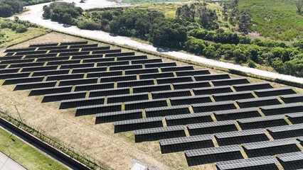 Clean energy solar panels operating in a sunny environment, highlighting sustainable power...