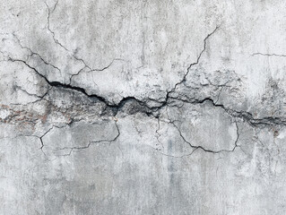 Obraz premium Close-up of weathered concrete wall with cracks, muted color palette, high resolution digital art style, urban scene - AI-Generated