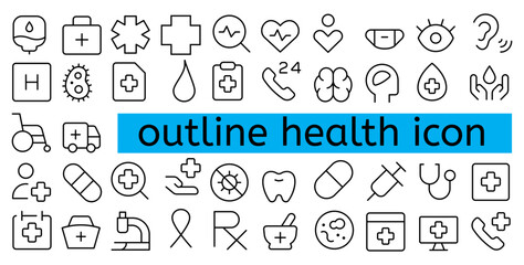 Discover a comprehensive collection of outline health icons for medical websites, wellness apps, healthcare services, and more
