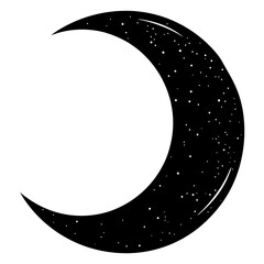 Crescent moon night  silhouette in black on white background
