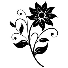 Elegant  black and white floral silhouette on white background