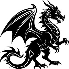 black and white dragon Silhouette on white background