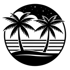 Sketch line tropical summer beach travel silhouette on white background