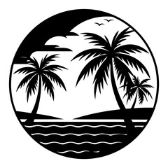 Tropical Beach Silhouette on white background