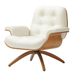 Modern off white leather armchair on wooden base stylish home furniture design