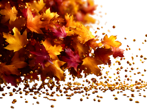 Autumn leaf confetti scattered dynamically across the frame, each with different shape and tone, styled on white background, isolated to transparent background --ar 4:3 --v 7.0 --p 537mr6h --s 250