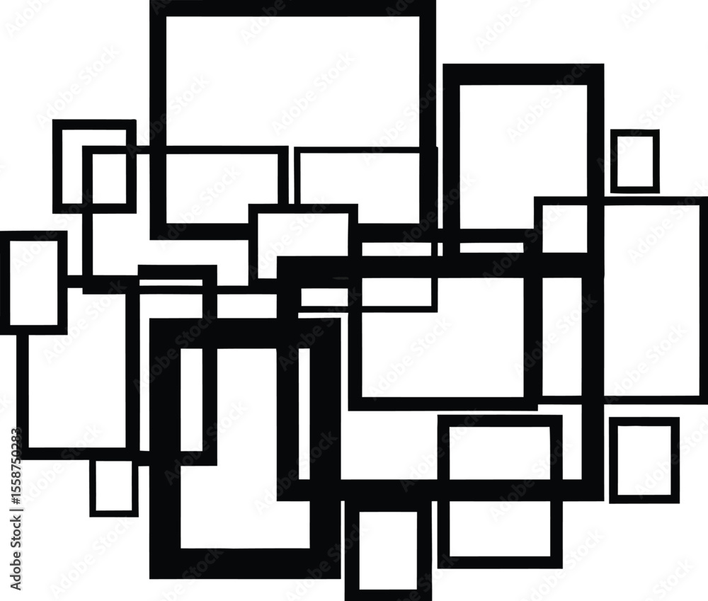 Aufkleber a cluster of black outlined squares and rectangles overlapping on a white background in an abstract 