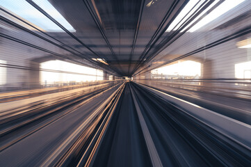 Motion blur of speed moving. Yurikamome Monorail line in Tokyo, Japan.