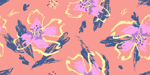 Exotic hand drawn flowers, seamless patterns with floral for fabric, textiles, clothing, wrapping paper, cover, banner, interior decor, abstract backgrounds. vector illustration.