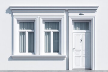 Windows And Doors Installation. Architectural Advertisement with Framed Glass on White Background