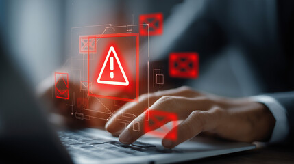 Hacker or programmer hand using laptop