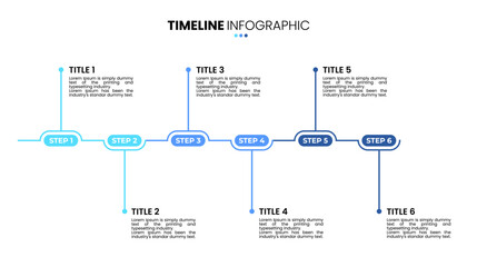 Timeline infographic 6 options, step, sequence. Six stage infographic template for business presentations