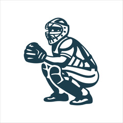 Baseball Catcher Crouching Vector Illustration Graphic Catcher Crouching Focused stance