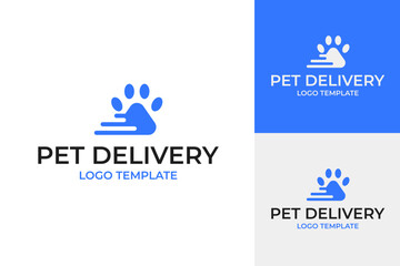 Paw with fast icon for pet delivery logo design template vector illustration