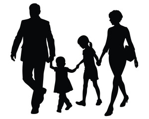 Family silhouette walking together