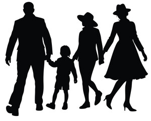 Family silhouette walking together