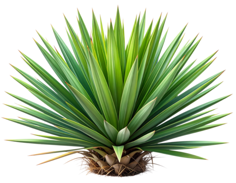 Detailed digital illustration of a yucca plant with layered green leaves, isolated on transparent background PNG