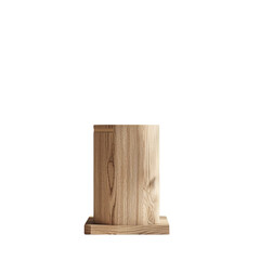 Light wood cylindrical pedestal display stand on a dark background