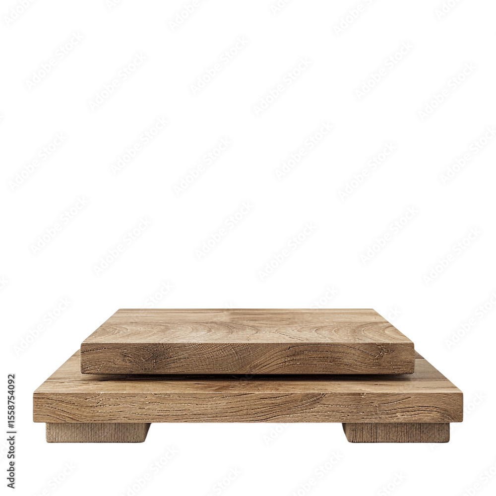 Poster wooden display stand two stacked planks rustic design simple minimalist product presentation