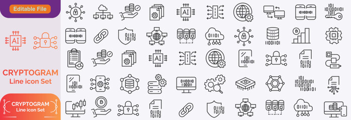 Cryptographic Big icons in line design. Cryptographic, encryption, security, cryptography, code, business isolated on white background vector. Cryptographic editable stroke icons.
