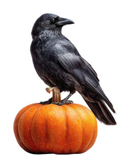 Obraz premium PNG Crow sitting on a pumpkin bird decoration vegetable.