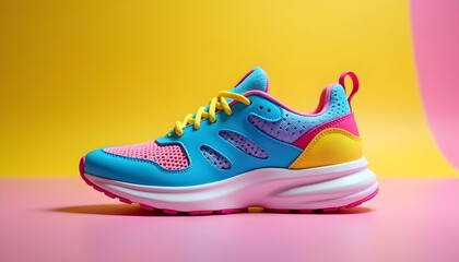 A colorful pair of sneakers on a gradient background