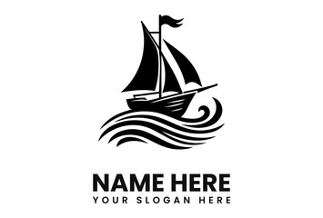 Silhouette of a sailboat on wavy water with a flag waving in the wind.