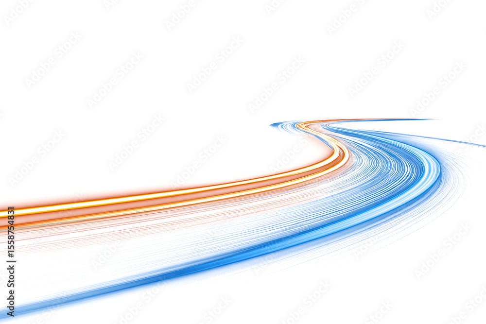Poster light line with blue and orange gradient on transparent background. neon light. curve or wavy line. 