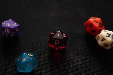 Five D20 Dice with a Critical Failure Roll