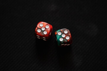Pair of Red and Green Marbled Six-Sided Dice