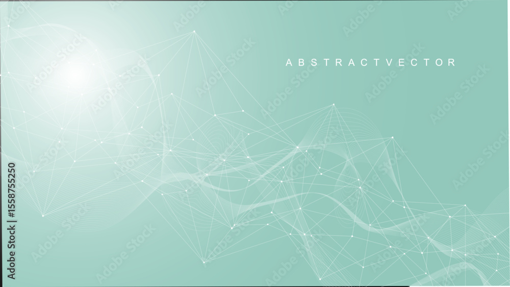Poster geometric abstract background with connected line and dots. structure molecule and communication. bi