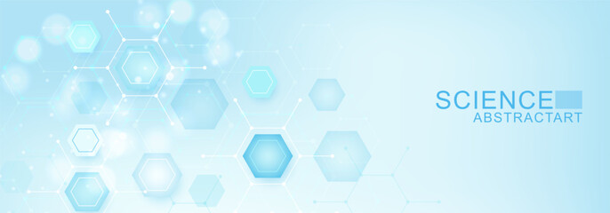 Modern health care abstract background with lines, dots and hexagons. Medical innovation banner template concept. Vector illustration.