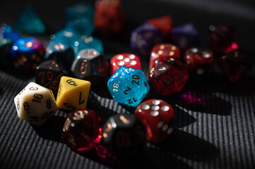 Blue 20-sided Dice at Center of Game